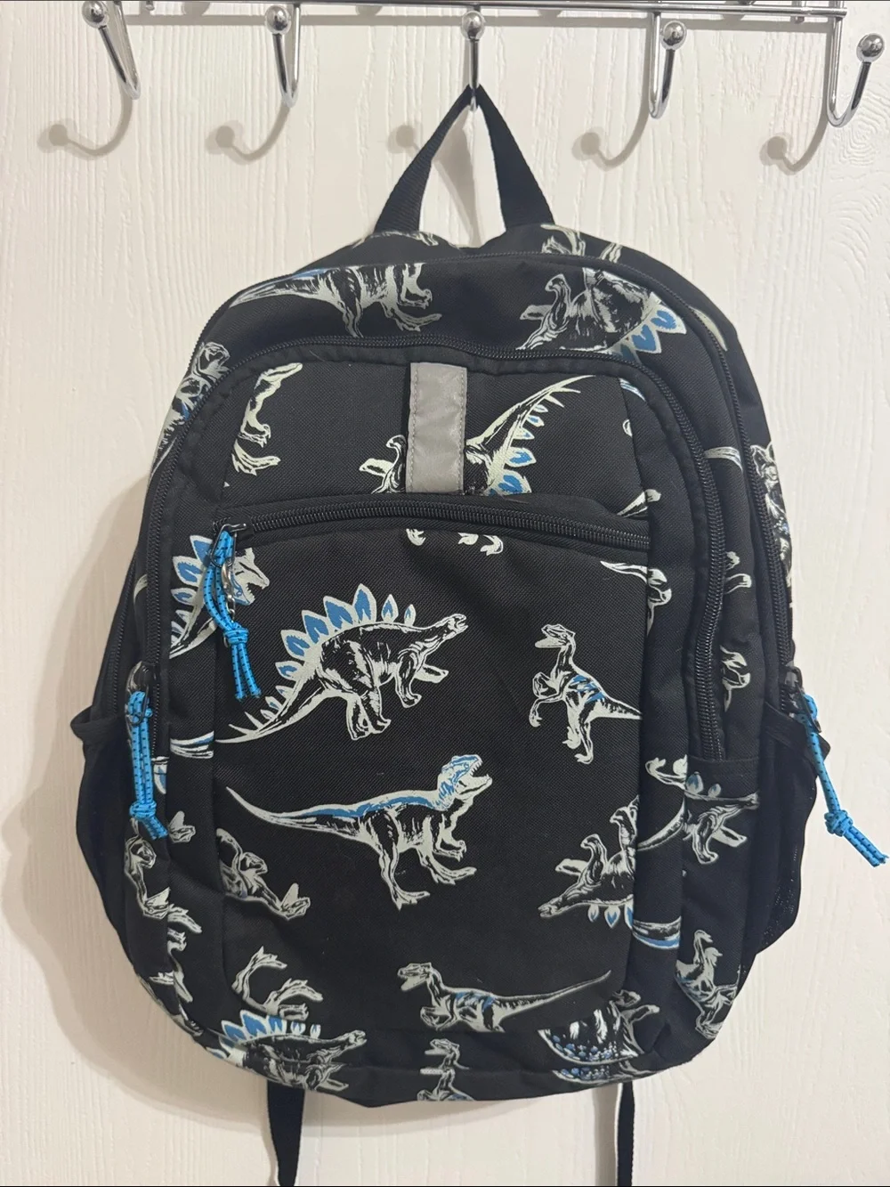 Boys Backpack Dinosaur 3 Front Zip Pockets Mesh Side Pockets Adjustable Straps